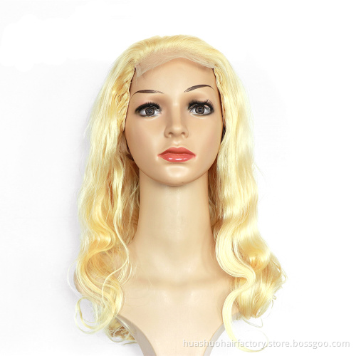 High Density Real Human Hair Raw Pre Plucked Long Natural 613 Blonde Ombre Body Wave Lace Closure Wig